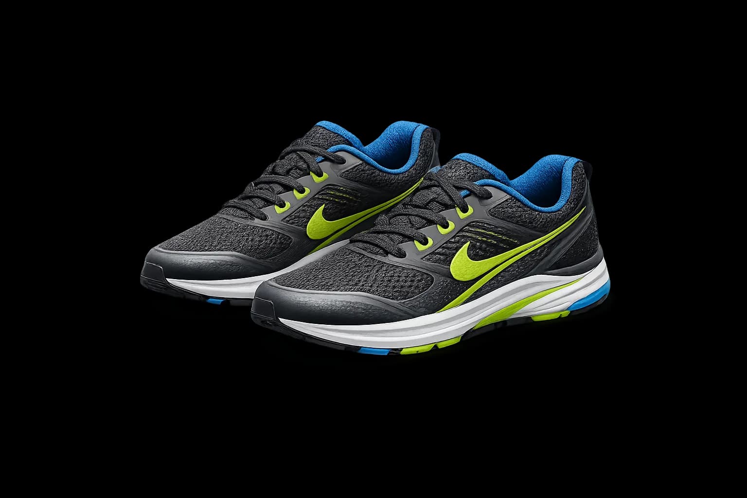 Black trainers with blue and lime details